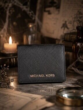 Michael Kors Black Saffiano Leather Bifold Wallet Card Holder EUC